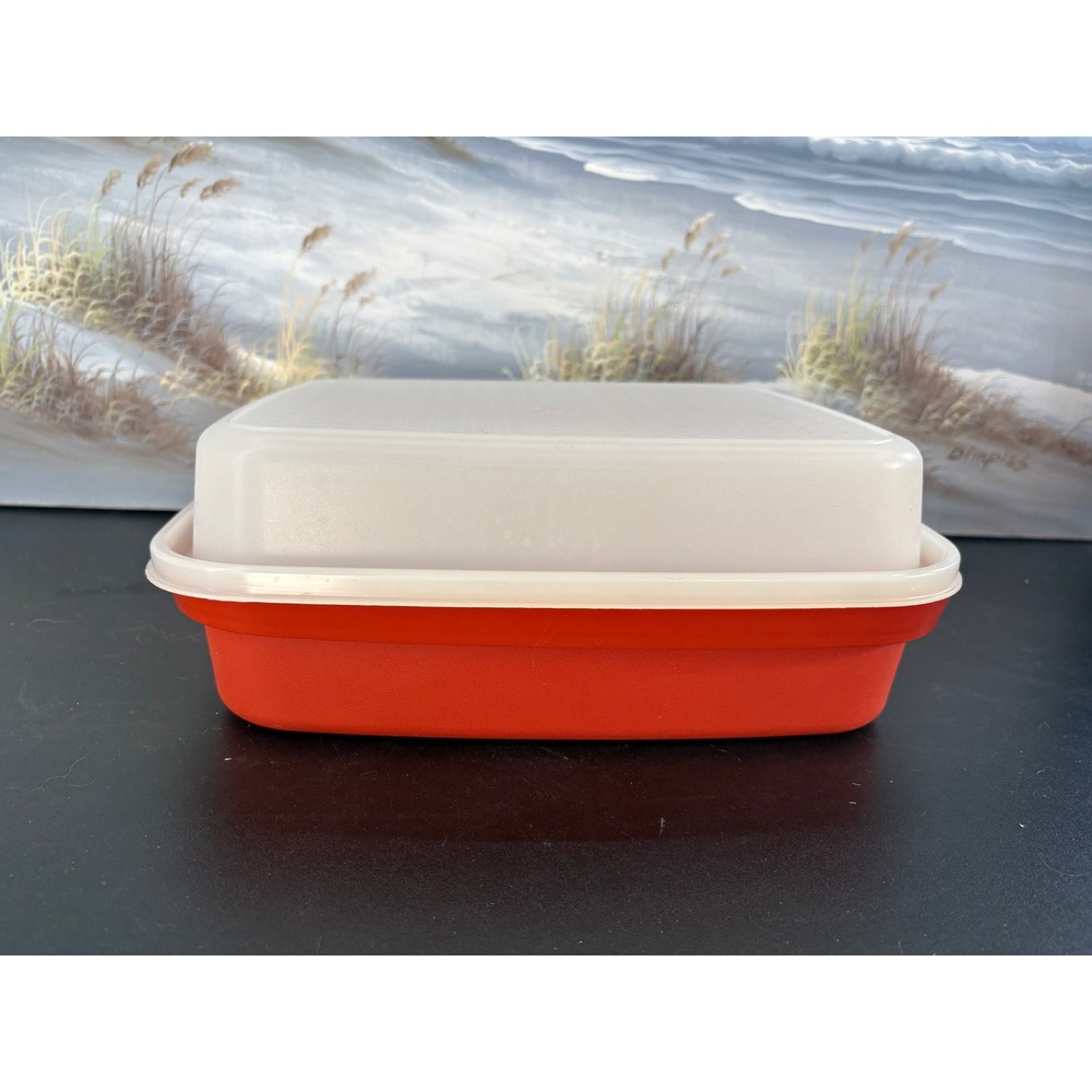 Vintage Tupperware Season Serve Marinade Container 1294 Paprika Red Orange Lid